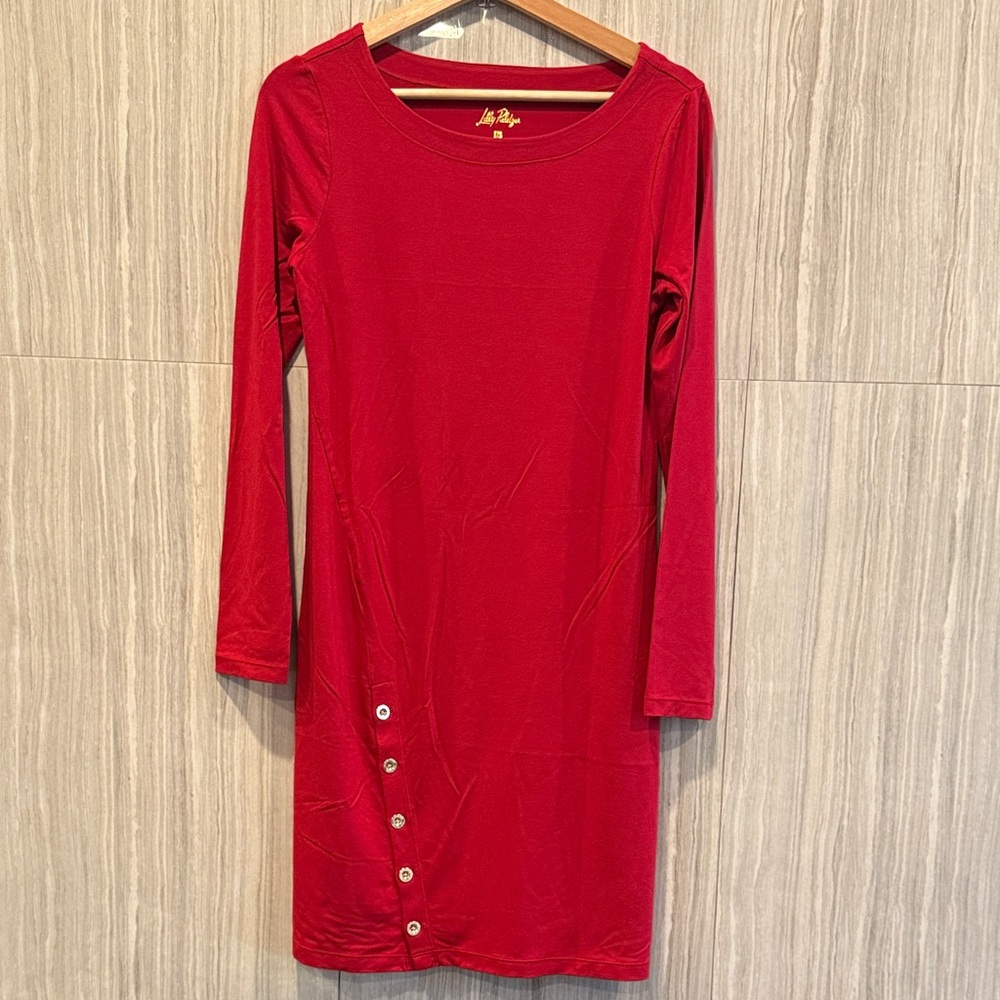 Lilly Pulitzer Red Long-Sleeve Button-Accent Sheath Dress